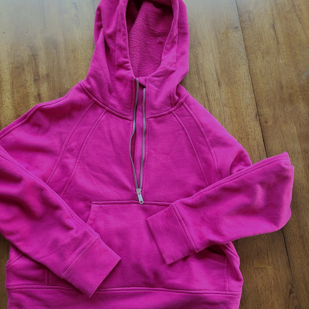 Vibrant Pink Hooded Sweatshirt with Partial Zipper